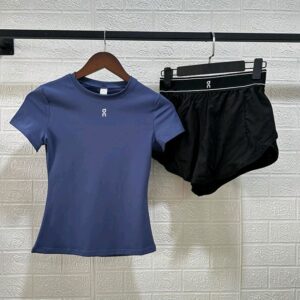 Summer new womens suit, tight top, round T-Shirt, Waist Sweatshirt, Yoga Shorts. Replica two-pice